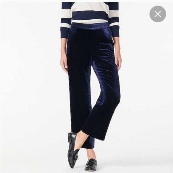 J. Crew Pull On Peyton Velvet Pants Blue Wide Leg Cropped AT575 - Picture 1 of 8